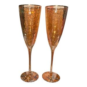 Anthropologie Zaza Champagne Flute Glasses Gold Honey Luster Set Of 2 NIB